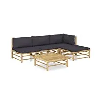 vidaxl salon de jardin 5 pcs avec coussins mobilier de jardin meubles d'extérieur meubles de terrasse mobilier de patio gris foncé bambou