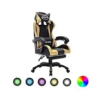 vidaxl fauteuil de jeux vidéo avec led fauteuil de bureau chaise de course fauteuil inclinable chaise d'ordinateur rvb doré et noir similicuir