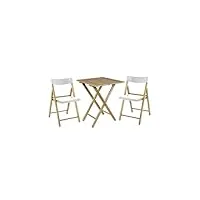 tramontina - salon de jardin ou balcon en bois 2 personnes, 2 chaises et 1 table pliantes pour bistro/cafés/terrasses, ensemble de meubles de jardin, blanc