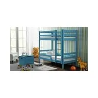 children's beds home - lit superposé en bois massif – theo for kids toddler junior – taille 180 x 80, couleur bleu, tiroir sans matelas, matelas en mousse 9 cm