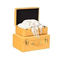 vintiquewise lot de 2 valises décoratives touffetées en velours - coffre au trésor - jaune