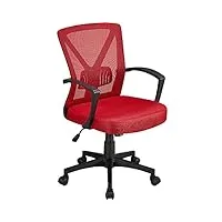 yaheetech chaise de bureau ergonomique fauteuil bureau pivotant en maille respirant support lombaire réglable rouge