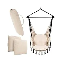 vita5 fauteuil suspendu solide exterieur balançoire de relaxation- fauteuil interieur adapté à tout décor- chaise suspendue facile à assembler-hamac chaise confortable, beige
