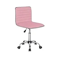 yaheetech chaise de bureau ergonomique tabouret bas sans accoudoir tabouret bureau à roulettes assise réglable charge 120 kg rose