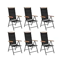 vidaxl 6x chaises de jardin pliables fauteuils de salle à manger chaises de terrasse fauteuils de patio sièges d'extérieur textilène noir