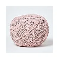 homescapes pouf tressé en coton macramé rose, repose-pieds en crochet, pouf rond tricot 35 x 40 cm