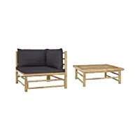 vidaxl salon de jardin 3 pcs avec coussins mobilier de patio meubles de terrasse mobilier de jardin meubles d'extérieur gris foncé bambou