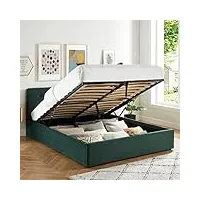 homifab lit coffre 160x200 en velours vert avec tête de lit et sommier à lattes - tina