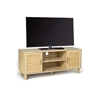 idmarket - meuble tv 115 cm vintage elin 2 portes effet naturel cannage