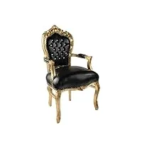 fauteuil de style baroque en bois d'acajou feuille d'or et revêtement en similicuir noir