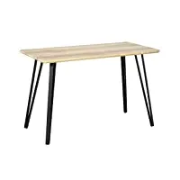 homcom table à manger design industriel grand plateau dim. 120l x 60l x 75h cm pieds métal noir en épingles mdf aspect chêne clair