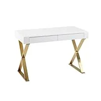 kadima design bureau 118x76x57 cm bois de haute brillance pieds en métal blanc doré