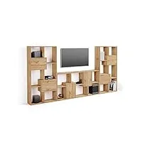 mobili fiver, meuble tv iacopo, bois rustique avec portes, 321 cmx28 cmx160.8 cm, meuble tv design pour tv jusqu'à 65'' tv, made in italy
