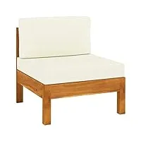 vidaxl bois d'acacia solide canapé central avec coussins canapé central de patio meuble de terrasse canapé de jardin extérieur blanc crème