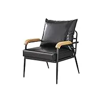 ofcasa fauteuil moderne en cuir synthétique avec accoudoirs cadre en métal siège capitonné simple avec coussins épais pour chambre à coucher, salon, bureau, jardin noir
