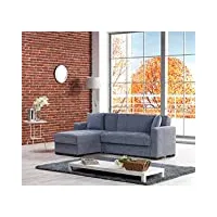 dmora - canapé fernando, canapé d'angle avec péninsule réversible, canapé de rangement pour le salon avec chaiselongue et 2 coussins, cm 230x150h81, gris