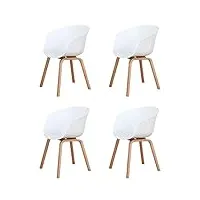 benyled lot de 4 chaises de salle à manger scandinave design rétro chaise d'appoint avec pieds en bois de chêne et assise en polypropylène (blanc)