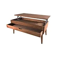 lomascasa - table de salon de la collection sonka relevable avec tiroir coulissant en bois naturel massif disponible en bois avec pied conique - 100 x 50 x 48 cm