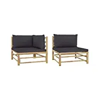 vidaxl salon de jardin 2 pcs avec coussins mobilier de patio meubles de terrasse mobilier de jardin meubles d'extérieur gris foncé bambou