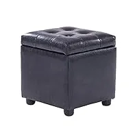 xbcdx pouf de style européen, boîte de rangement en cuir pouf de rangement polyvalent cube tabouret en bois siège adapté au bureau salon chambre-42x42x40cm (17x17x16inch) -noir