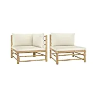 vidaxl salon de jardin 2 pcs avec coussins mobilier de patio meubles de terrasse mobilier de jardin meubles d'extérieur blanc crème bambou