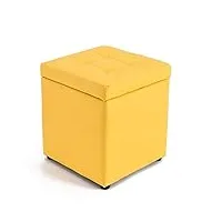 sywlwxkq pouf de rangement en cuir, tabouret de repose-pieds cube, table basse, siège de salon, boîte de rangement carrée avec couvercle, tabourets de canapé modernes-jaune 30x30x35cm (12x1