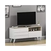 leon meuble tv - banc tv pour le salon avec 2 portes au design moderne (blanc/avola)