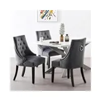 life interiors - lot de 4 chaise capitonnée en velours windsor - avec anneau en métal - style classique & design - pieds en bois - salle à manger, salon ou coiffeuse (gris foncé, 4)