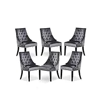 life interiors - lot de 6 chaise capitonnée en velours windsor - avec anneau en métal - style classique & design - pieds en bois - salle à manger, salon ou coiffeuse (gris foncé, 6)