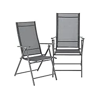 [en.casa] lot de 2 fauteuils de jardin solide set de chaises d'extérieur design avec accoudoirs et dossier inclinable ensemble résistant aux intempéries acier polyester gris foncé