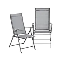 [en.casa] lot de 2 fauteuils de jardin solide set de chaises d'extérieur design avec accoudoirs et dossier inclinable ensemble résistant aux intempéries acier polyester gris clair et foncé