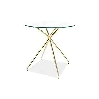 signal meble table ronde en verre trempé transparent avec des pieds en métal doré - 4 couverts - d 80 cm x h 76 cm