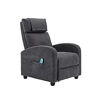 homopiv fauteuil inclinable de massage et chauffant, fauteuil de relaxation, chaise de détente, repose-pied et appui-tête réglables, tissu, gris
