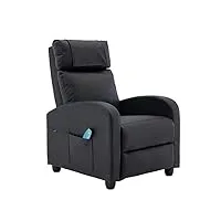 homopiv fauteuil inclinable de massage et chauffant, fauteuil de relaxation, chaise de détente, repose-pied et appui-tête réglables, similicuir, noir