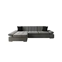 canapé d'angle malwi avec accoudoirs réglables, design canapé d'angle avec fonction couchage et coffre de lit (gris)