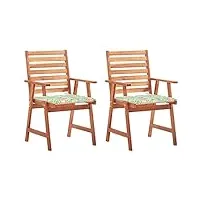 vidaxl 2x acacia massif chaises à dîner d'extérieur avec coussins chaises de terrasse chaises de jardin sièges de patio fauteuils de salle à manger