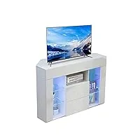 dripex meuble tv d'angle avec lumières led brillant convient pour salon ou chambre 100x68x40 cm, blanc