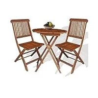 btexpert bistro bc5177 - table basse ronde et pliante - 2 chaises de terrasse en bois d'acacia
