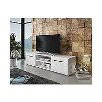 dmora meuble tv avec deux portes et un compartiment ouvert, 160 x 40 x 40 cm, couleur blanc