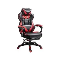 vinsetto chaise gaming ergonomique, fauteuil de bureau confortable avec repose-pied, appuie-tête et coussin lombaire, hauteur réglable, noir et rouge