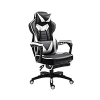 vinsetto chaise gaming ergonomique, fauteuil de bureau confortable avec repose-pied, appuie-tête et coussin lombaire, hauteur réglable, noir et blanc