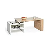 meerveil - table basse - table d'appoint extensible ajustable scandinaves pour salon, 140x55x45 cm blanc et chêne