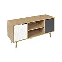 home deco factory - hd7145 - meuble tv rangement tiroir scandinave bois - blanc - gris anthracite