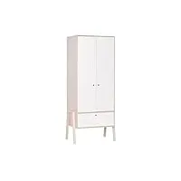 calicosy armoire spot 2 portes - 1 tiroir - 1 penderie - style scandinave - bois pefc - blanc et bois - meuble de rangement - pour chambre, dressing - 88 x 60 x h210 cm