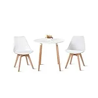 h.j wedoo table à manger avec 2 chaises scandinave table de salle à manger ronde pour la mmaison, le bureau, la cuisine, le balcon(blanc)