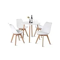 h.j wedoo table à manger avec 4 chaises scandinave table de salle à manger ronde pour la mmaison, le bureau, la cuisine, le balcon(blanc)