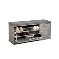 mondeer banc de rangement avec coussin, meuble à chaussures d'entrée en bois pour entrée couloir, 100 x 30 x 46 cm (gris)
