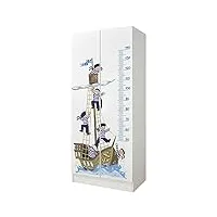 leomark blanc armoire à deux portes - roma - penderie pour vêtements, meubles pour enfants (bateau avec marins)