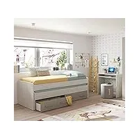 dmora - lit simple spokane, cadre de lit pour chambre, lit simple avec lit gigogne et 4 tiroirs, cm 198x96h69, bois et marron