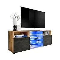 extremefurniture t38 meuble tv, carcasse en wotan mat/façade en carbone mat + led multicolores avec télécommande